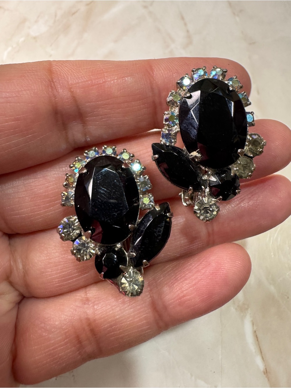 JULIANA vintage Crystal Cluster Clip-On Earrings -